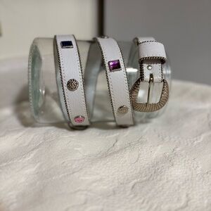 Vintage Bling White Belt with Multicolor and Silver Accents sz Large made in usa